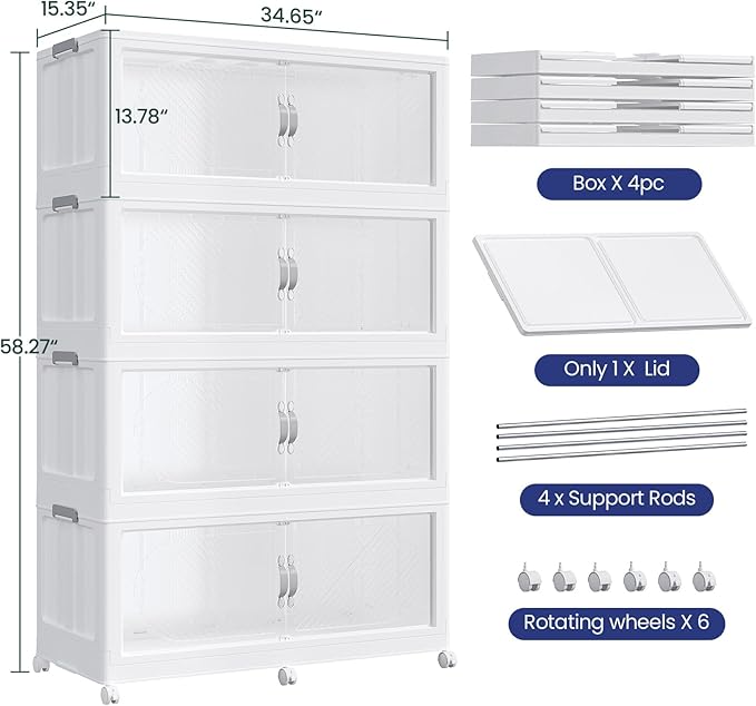 240Gal/960QT 4-Tiers Extra Large Stackable Storage Bins with Lid