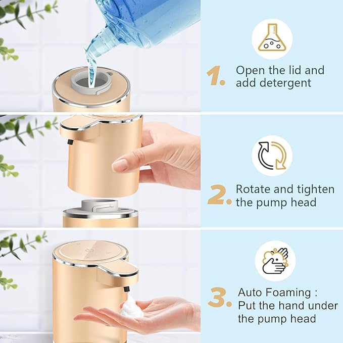 Automatic Foaming Soap Dispenser - Hand Free Pump Touchless Soap Dispenser USB Rechargeable Dispenser with 380ml, 4levels Adjustable Dispenser for Bathroom Kitchen