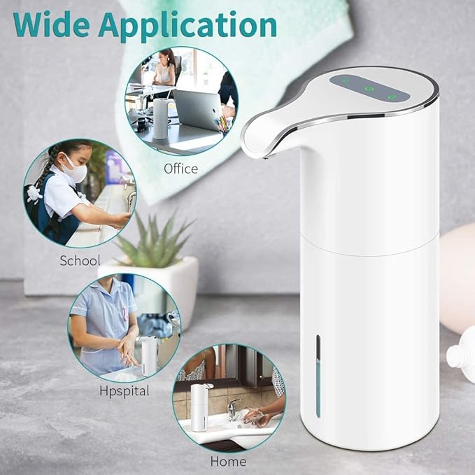 Soap Dispenser Automatic - Touchless USB Rechargeable Electric Liquid Soap Dispenser Waterproof Adjustable Volume 450Ml, White