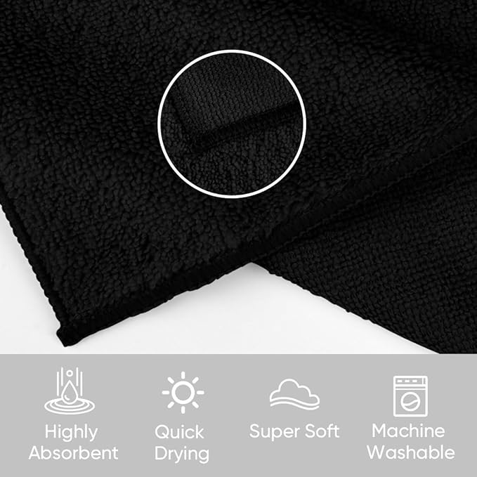HOMEXCEL Black Washcloths 12 Pack, Highly Absorbent and Soft Microfiber Face Towel, Makeup Remover Towels, Multi-Purpose Wash Cloths for Bathroom, Hotel, Spa, Gym, and Kitchen, 12x12 Inch