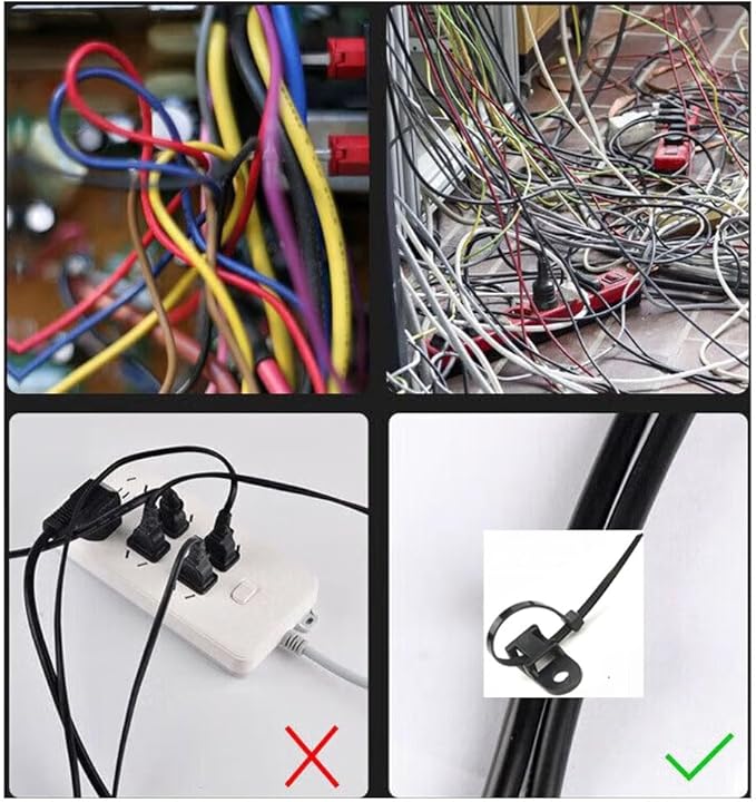 Black Cable Zip Tie Mounts Kit-50 Pcs Cable Zip Tie Saddle Type Mounts Base With 50 Pcs 6" Cable Ties And 50 Pcs Tapping Screw, Wire Cable Clips Organizer Holders Clamps