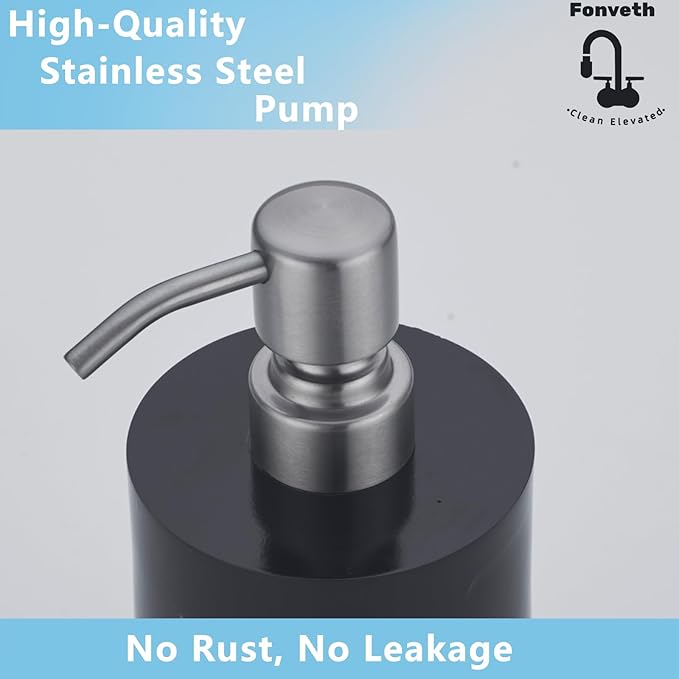 Soap Dispenser Countertop Black Marble for Bathroom Kitchen 13.5oz Resin Brushed Nickel Stainless Steel Pump for Liquid Hand Soap, Lotion and Dish Soap
