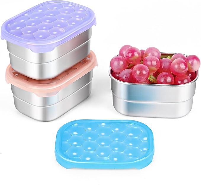Tanjiae Snack Pro - Small (1 CUP) Stainless Steel Snack Containers for Kids | Easy Open Leak Proof Food Containers with Silicone Lids
