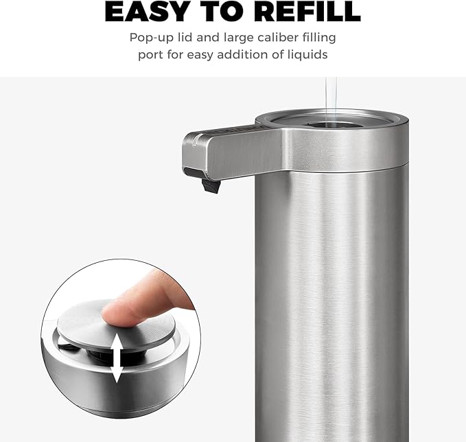 Touchless Automatic Soap Dispenser Wall Mount Stainless Steel with Sensor Infrared 9 oz Electric IPX5 Waterproof USB-C Charging Motion Sensor for Kitchen & Bathroom (Silver)