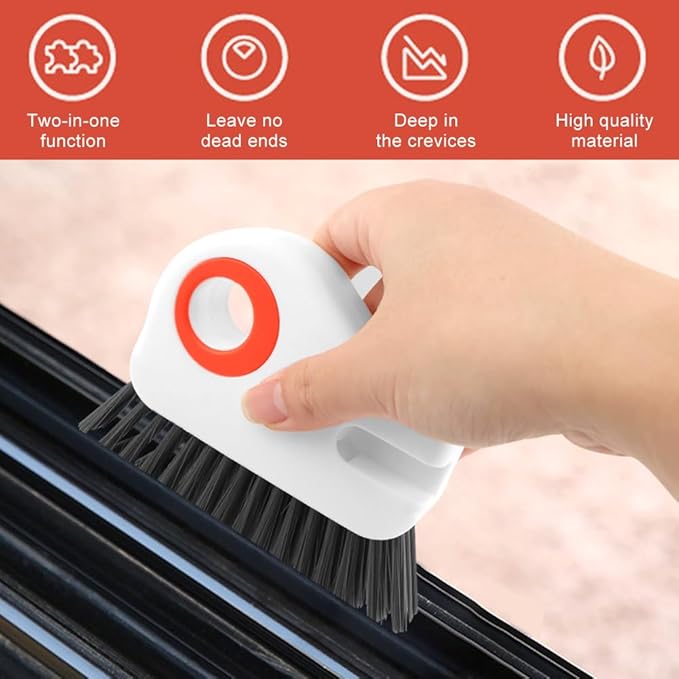 2Pcs 2 in 1 Groove Cleaning Brush, Window Track Cleaning Tools with Hidden Scraper, Multifunctional Hard Bristle Grip Brush for Sliding Door Track