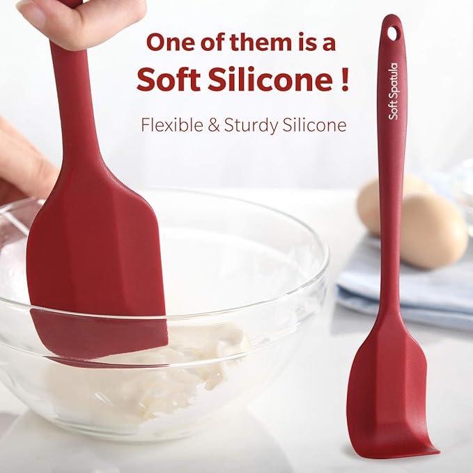 Wanbasion Red 5 Piece Silicone Spatula Set with 600°F Heat Resistant, Kitchen Silicone Spatula Utensil Set, Rubber Spatulas for Nonstick Cookware for Cooking Baking Mixing