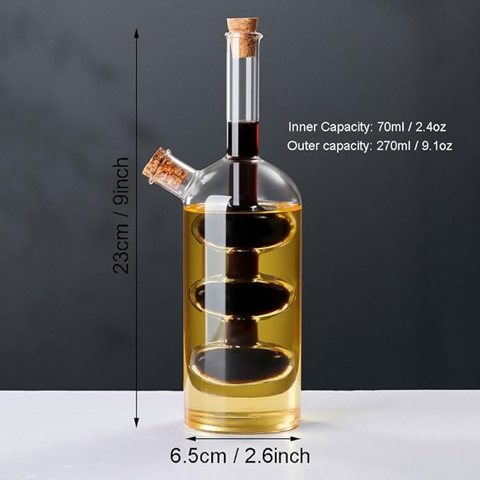 Olive Oil and Vinegar Dispenser Bottle Set for Kitchen, 2 in 1 Glass Oil and Vinegar Dispenser Set, Olive Oil Container Cruets for Vinegar and Oil