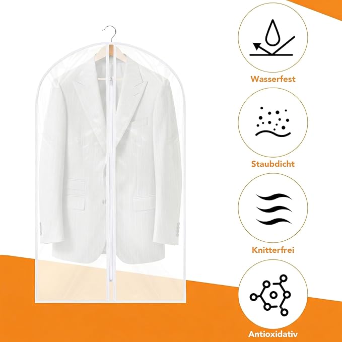 6 Pack Garment Bags 60 * 100cm, 40in PEVA Translucent Garment Covers, White Edge