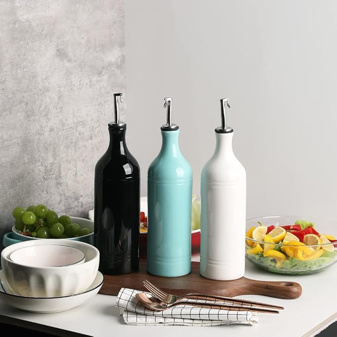 Sweejar Large Ceramic Olive Oil Dispenser Bottle, Opaque Oil Cruet Protects Oil to Reduce Oxidation, Suitable For Storage Of Oil, Vinegar, Soy Sauce & Other Liquids, Pack of 1, 24 Fl Oz (White)