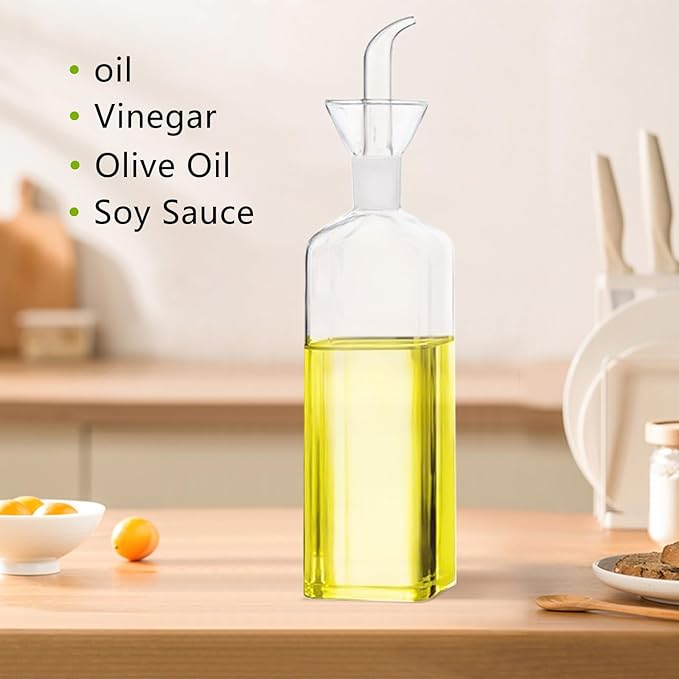Olive Oil Pourer Olive Oil Vinegar Cooking Wine cotainer Salad Dressing Glass, Oil Bottle Vinaigrette Dispenser Drizzle Cruet 17oz Glass Oil Bottle for Kitchen