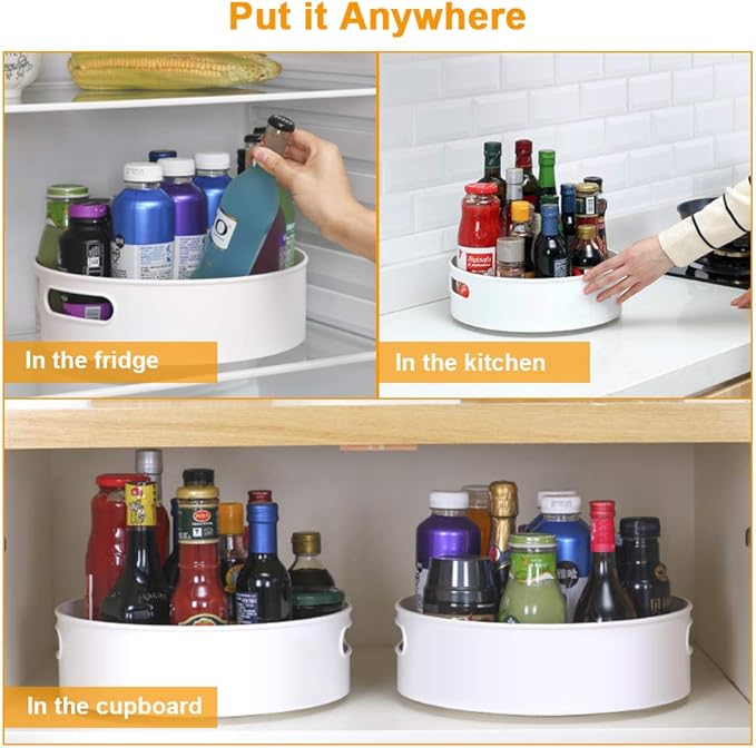 Semlos 360° Rotating Lazy Susan Organizers, 2 Packs 9" and 12" Turntable Spice Rack Organisers for Kitchen Organization and Storage, Non-Slip Under Sink Organizer for Bathroom Pantry Cupboard