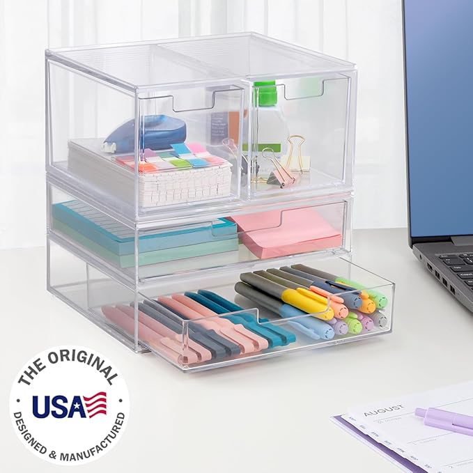 Chloe Space-Saving Clear Drawer Organizer (4 Drawer Set) Sort Office, Kitchen