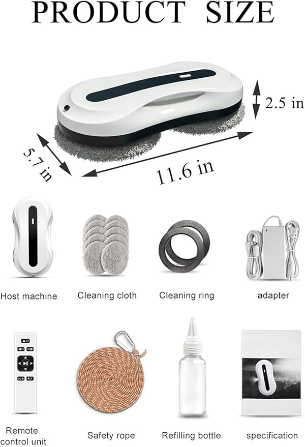 Window Cleaning Robot, Automatic Window Cleaner with Water Spray for Windows/Tiles/Class Door, Inside/Outside, 5600Pa Suction Power, 3.0 Path Planning