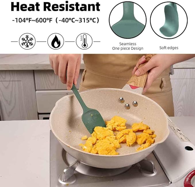 Silicone Spatula Set of 5-600°F Heat Resistant Kitchen Scraper Spatulas, Strong Steel Core and One-Pieces Seamless Design, Great for Cooking Mixing & Baking - BPA Free & Dishwasher Safe (green)