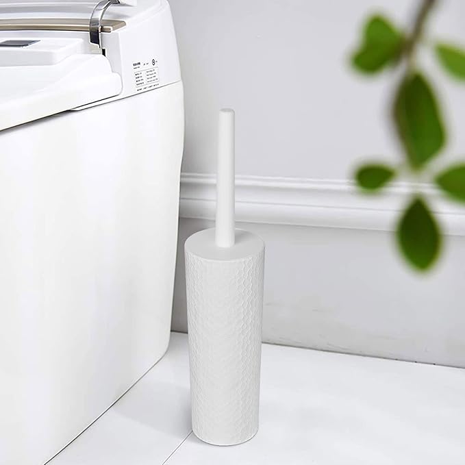Topsky Toilet Brush & Holder Set, 2 Pack Plastic Round Barrel Loo Brush with 2 Replacement Heads, Durable for Bathroom, White