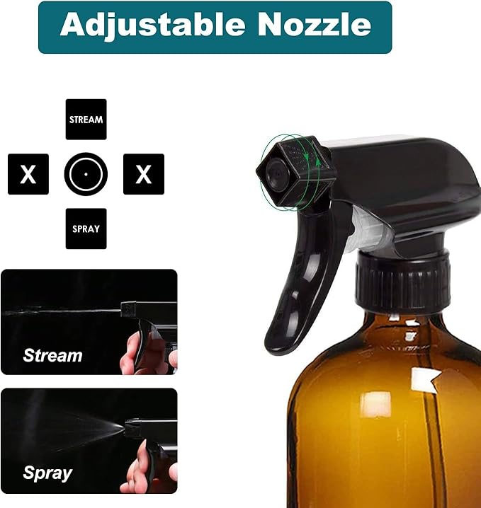 4 oz Amber Glass Spray Bottles - 2 Pack Empty Refillable Bottle for Cleaning Solutions,Hair Care,Essential Oils, Plants - Durable Nozzle,with Labels &Funnel, Dropper