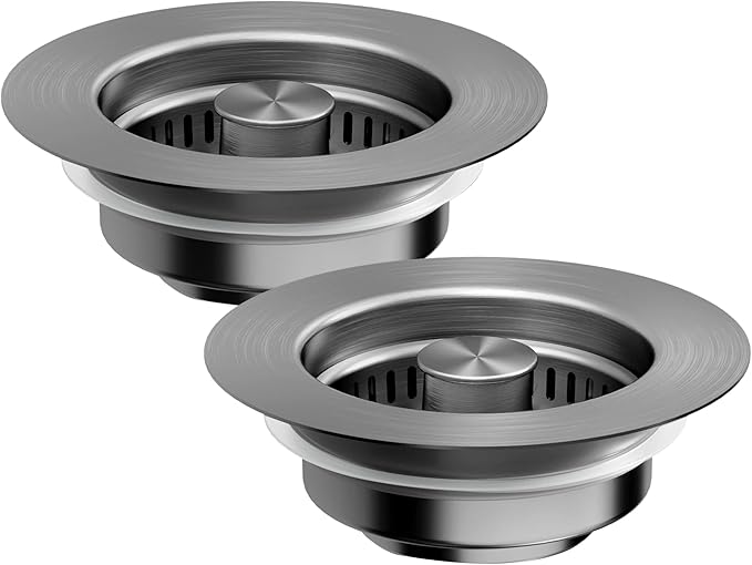 NinjaTiger Kitchen Sink Strainer - 2 Pack, 3-in-1 Stainless Steel Stopper