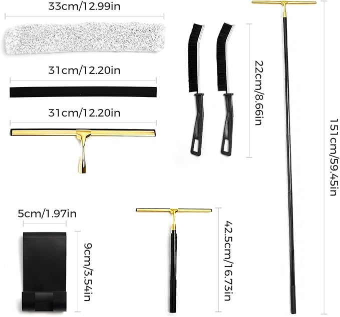 16.7“- 59.5" Long Handle Window Squeegee with Extension Pole, 12.4" Wide Metal Shower Squeegee for Glass Doors