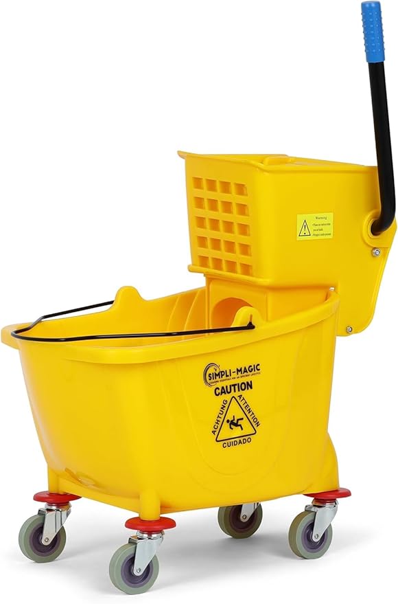 Simpli-Magic 79358 Commercial Mop Bucket with Side Press Wringer, 26 Quart, 14.75"L x 12.95"W x 19.95"H, Yellow