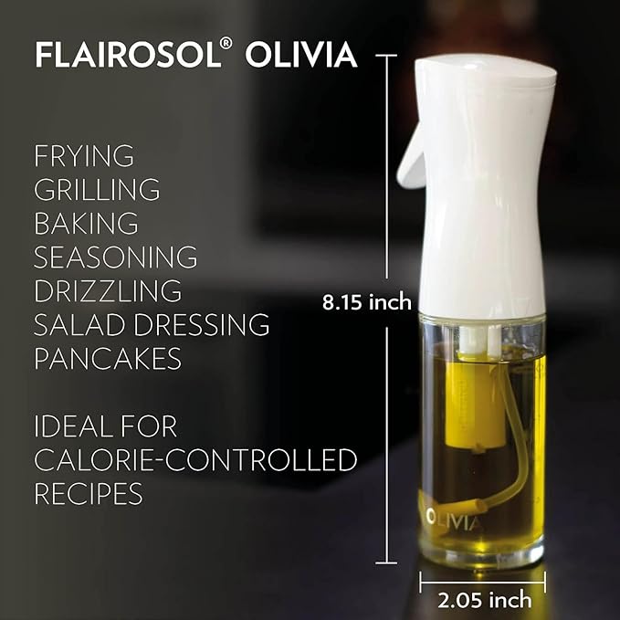OLIVIA SIGNATURE Advanced Kitchen Oil Sprayer Technology, Fine Mist & Portion Control, Refillable Glass Olive Oil Cooking Spray Bottle for Air Fryer, Salad, BBQ, 130ml (Gold Print)
