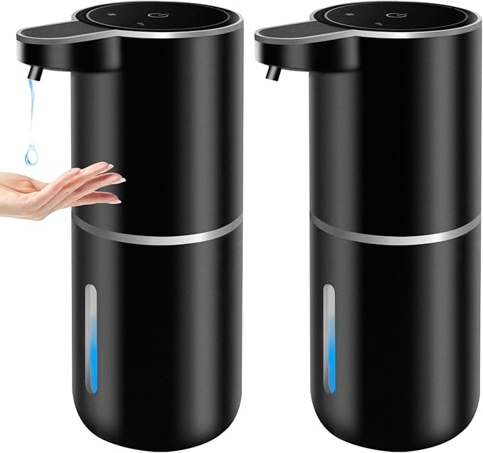 2 Pack Automatic Soap Dispenser,12.8oz/380ml USB Rechargeable 4 Level Adjustable Electric Hand Soap Dispenser for Bathroom,Kitchen,Hotel,Restaurant(Black)
