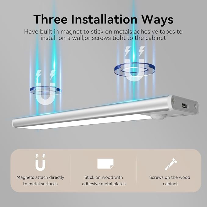 Under Cabinet Lighting, Rechargeable Closet Lights, LED Magnetic Motion Activated Under Cabinet Lights 1800mAh Battery Operated, Wireless Dimmable Under Counter Lights for Kitchen,Stairs,Pantry 2 Pack