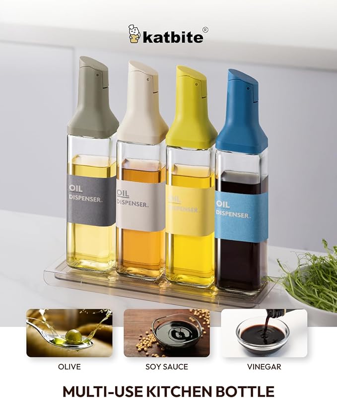 katbite 16oz Glass Olive Oil Dispenser Bottle for Kitchen Cooking - Leakproof Kitchen Essential with Precise Pouring Spout for Salad, Air Fryer, BBQ, Non-Stick Pans, Easy Refill and Use, Dark Grey