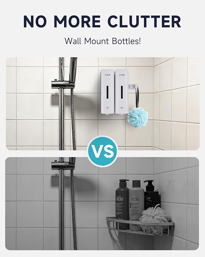 AIKE 2 Chambers Shower Shampoo and Conditioner Dispenser 2 x 11.8 fl.oz. for Bathroom(White)