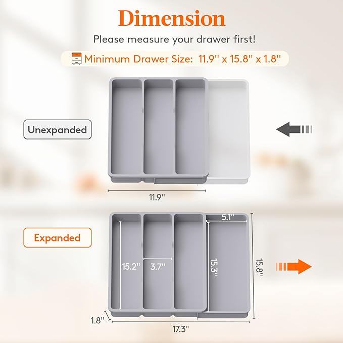 Lifewit Utensil Organizer for Kitchen Drawer, Expandable Cooking Silverware Tray, Adjustable Cutlery Flatware Holder
