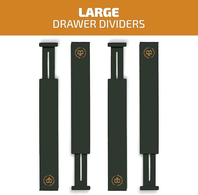 4-Pack Bamboo Drawer Dividers, 2.6 Inches High, Black Wood
