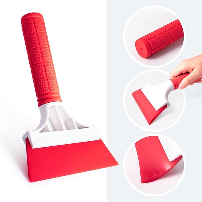 FOSHIO 2 Pack Car Squeegee, 5 inchs & 2 inchs Rubber Blade with Anti-Slip Handle Window Squeegee for Cleaning, Window Tint for Vinyl Car Corners, Windshields, Mirrors and PPF Installation