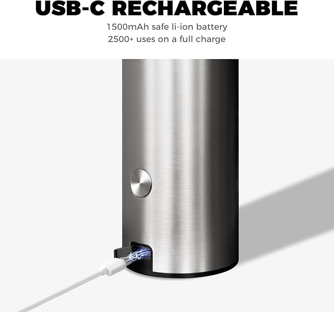 Touchless Automatic Soap Dispenser Wall Mount Stainless Steel with Sensor Infrared 9 oz Electric IPX5 Waterproof USB-C Charging Motion Sensor for Kitchen & Bathroom (Silver)