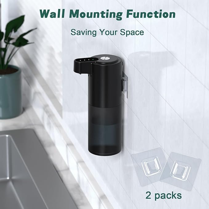 Automatic Dish Soap Dispenser for Kitchen Wall Mounted Touchless Liquid Soap Dispenser USB C Rechargeable for Hand for Bathroom IPX5 Waterproof, Matte Black