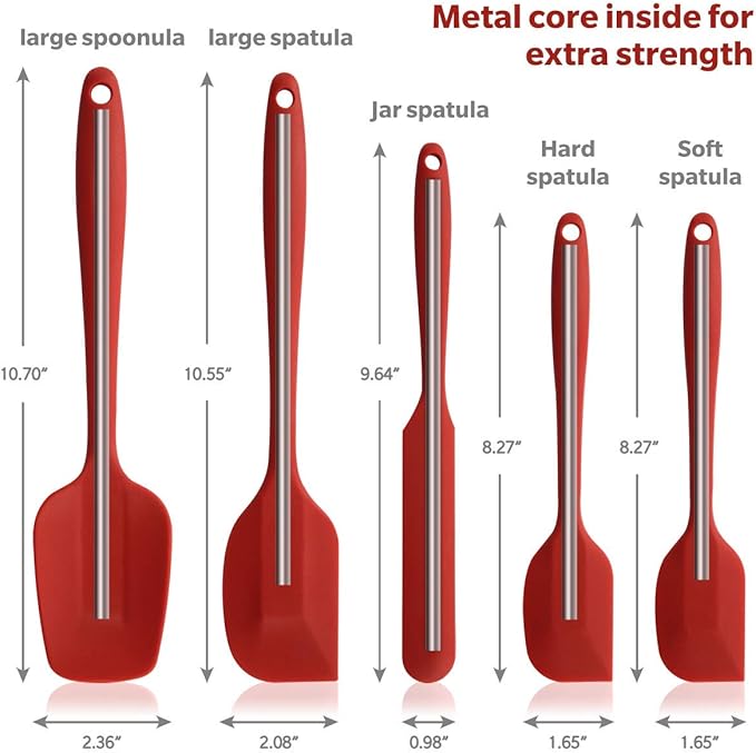 Wanbasion Red 5 Piece Silicone Spatula Set with 600°F Heat Resistant, Kitchen Silicone Spatula Utensil Set, Rubber Spatulas for Nonstick Cookware for Cooking Baking Mixing