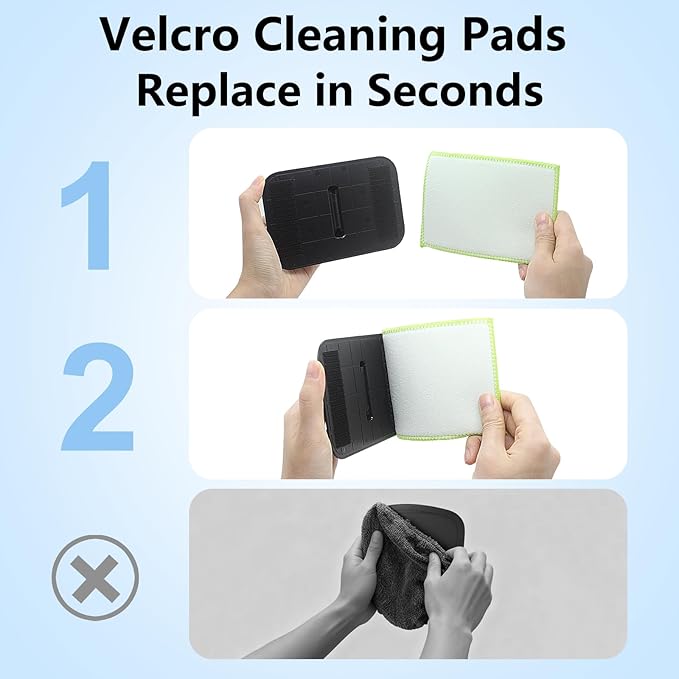 Windshield Cleaner Tool with 6 Reusable Magic Fiber Pads & Spray Bottle, Removable Handle Car Window Wiper Kit for Interior/Exterior Glass, Trucks