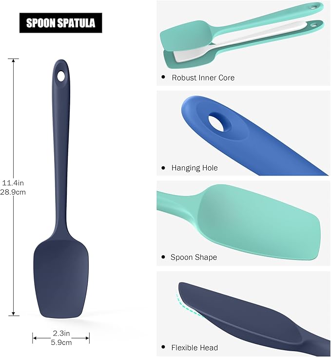 Heat Resistant Silicone Spoon Spatulas, Doosu 600°F High Temp Flexible Cooking Spoons Kitchen Spoonula Scratch-Proof for Mixing Stirring Scraping Serving Non-Stick Cookware (Set of 3, Multi-4)