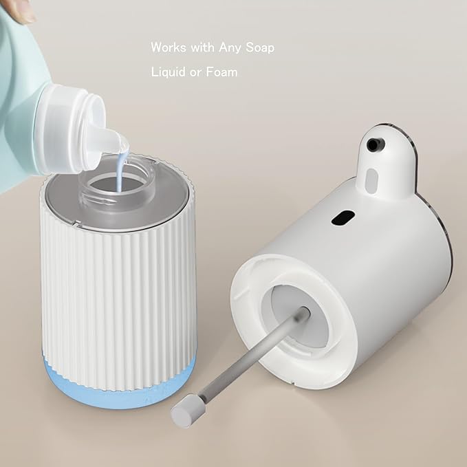 Automatic Soap Dispenser with LED (Battery% & Foam Level), 7000 Uses, 6 Foam Settings, Wall Mount/Countertop, USB-C Rechargeable, for Bathroom Kitchen, White