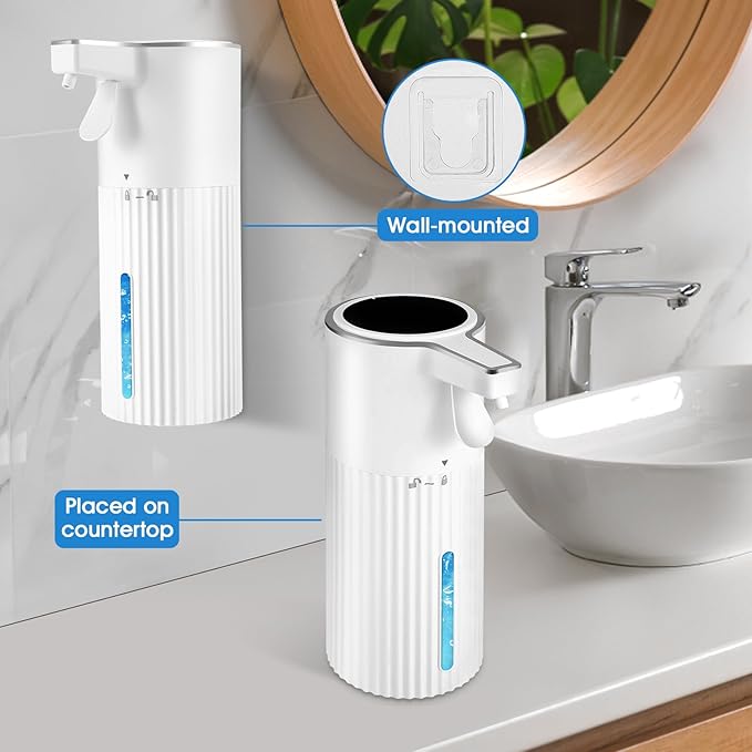 Automatic Soap Dispenser 2-Pack - 13.5 oz/400ml Leak-Proof Wall Mount Hand Soap Dispenser with Ribbed Design, White ABS for Bathroom & Kitchen Sink, Household or Commercial Use