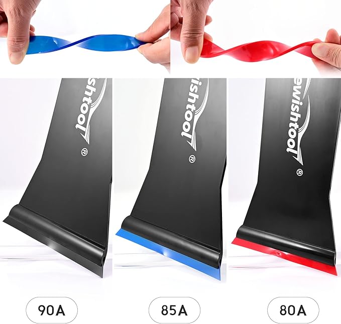 NEWISHTOOL Window Tint Tools Bulldozer Squeegee for Front/Back Rear Window Film Application, 1 Pc Long Handle Squeegee with Blade and 2 PC Refills Rubber, Auto Flat Glass Tint Squeegee, Blue,white