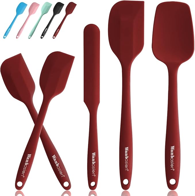 Wanbasion Red 5 Piece Silicone Spatula Set with 600°F Heat Resistant, Kitchen Silicone Spatula Utensil Set, Rubber Spatulas for Nonstick Cookware for Cooking Baking Mixing