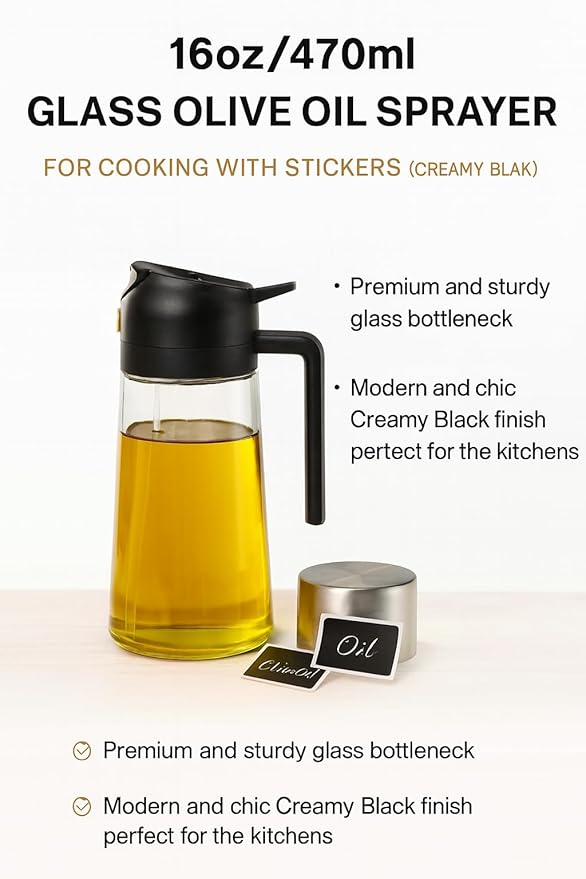 Olive Oil Sprayer for Air Fryer, 16oz Glass Oil Dispenser for Cooking, Food‑Grade Mist Bottle for Salad, Frying & BBQ”