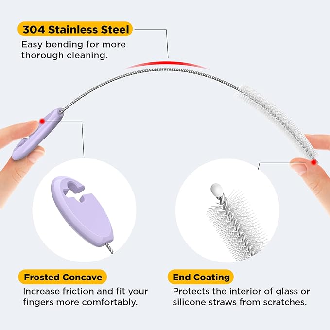 Baby Straw Brush Set, 4 Piece Cleaner Kit with Standable Key Ring for Sippy Cups, Weighted Straw Cups & Baby Bottles – Designed for 0–24 Months