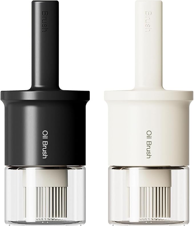 YARRAMATE 2pcs 300ml / 10oz Oil Dispenser with Brush - Glass Oil Dispenser for Kitchen with Silicone Heat Resistant Brush - Cooking Brush for Oil and Sauce Cooking BBQ Grill Frying - Black&White