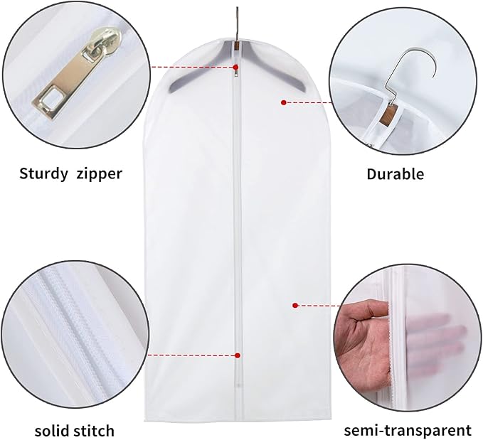 MsKitchen 6 Pack Shirt Garment Bags (24x36") - Dustproof Short Suit Covers - Durable PEVA Closet Bags with Sturdy Zipper for Blouses, Jackets, Sweaters & T-Shirts (Translucent)