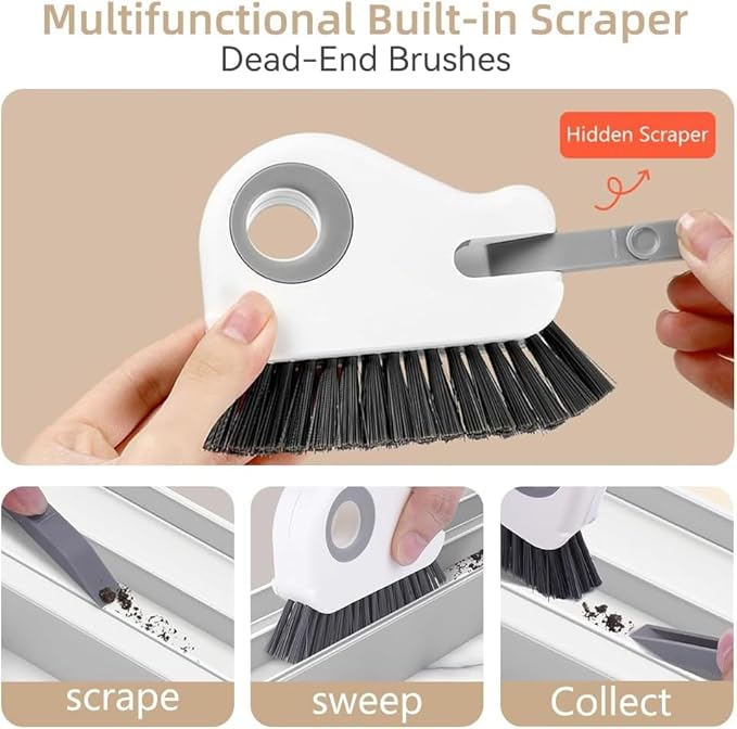 2 in 1 Groove Cleaning Brush, Window Track Cleaner Brush with Hidden Scraper, Crevice Cleaning Brush for Sliding Door Track, Window Sill, Narrow Gaps, Kitchen & Bathroom Cleaning Tool (Mix)