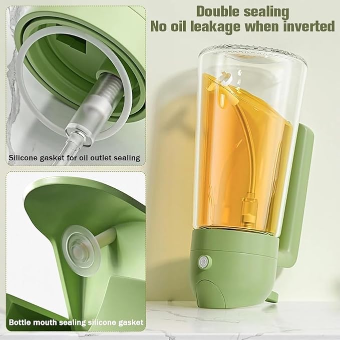 Kitchen 2 In 1 Oil Dispenser, 16oz Olive Oil Dispenser Bottle for Kitchen - 2 in 1 Oil Dispenser and Oil Sprayer for Cooking, Air Fryer, Salad, BPA-Free 470ml Olive Oil Sprayer (Black + Gray)