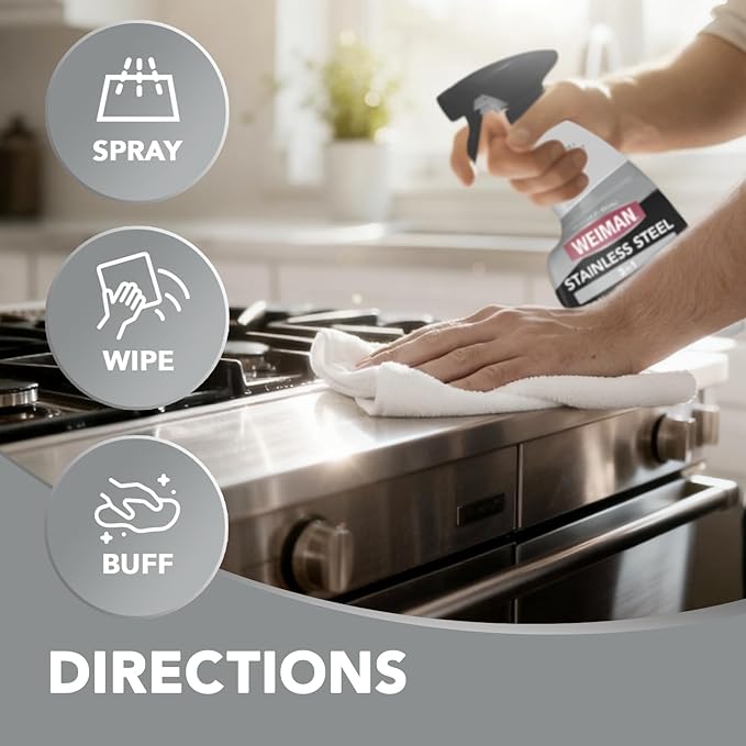 Weiman Stainless Steel Cleaner & Polish, 2 Pack, Anti Fingerprint Spray Stainless Steel Cloth, Water Spots & Grease, No Streaks or Residue