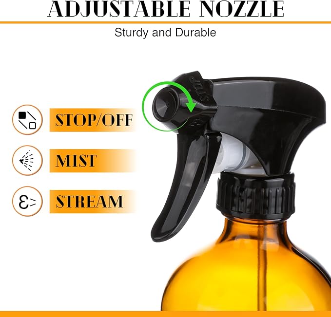 ZENOWICK 5 Pack/16 Oz Glass Spray Bottles, Refillable Empty Containers with Silicone Sleeve, Upgraded Adjustable Nozzle Spray Bottle Sets for Cleaning, Essential Oils, Hair (Amber)