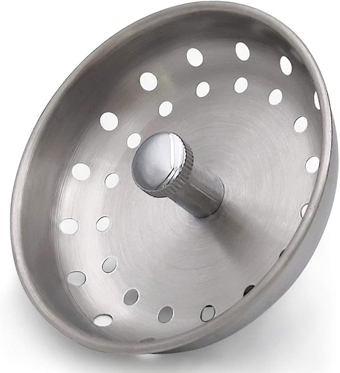 GZILA 2 PCS Kitchen Sink Drain Strainer Replacement for 3-1/2 Inch Standard Drain, Basket Rubber Stopper, 304 Stainless Steel Brushed Nickel Metal Knob