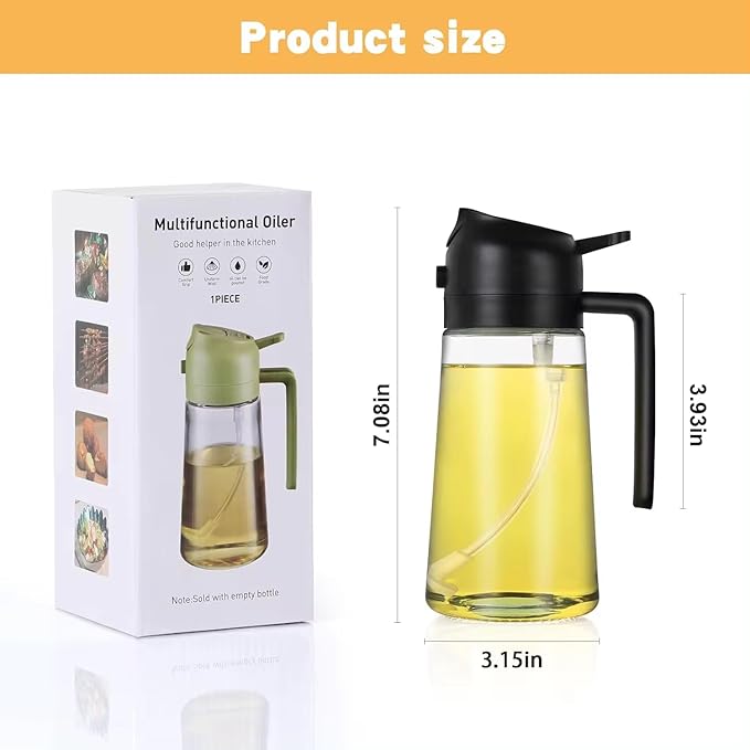 Glass Olive Oil Sprayer for Cooking with Stickers, 2-in-1 Oil Dispenser Bottle for Kitchen, Premium Food-Grade Spray Bottle for Olive Oil, Vinegar, Salad, Frying, BBQ, Baking & Air Fryer